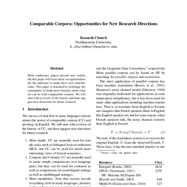 Comparable Corpora: Opportunities for New Research Directions - ACL ...