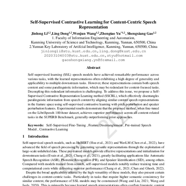 Self-Supervised Contrastive Learning for Content-Centric Speech ...