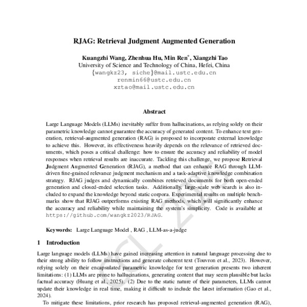 RJAG: Retrieval Judgment Augmented Generation - ACL Anthology