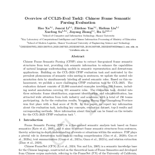 Overview of CCL25-Eval Task2: Chinese Frame Semantic Parsing Evaluation ...