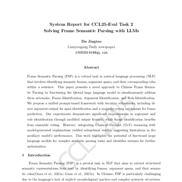 System Report for CCL25-Eval Task 2 Solving Frame Semantic Parsing with ...