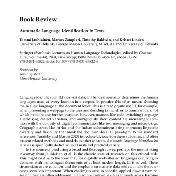 Automatic Language Identification in Texts - ACL Anthology