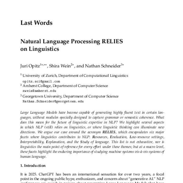 Natural Language Processing RELIES on Linguistics - ACL Anthology