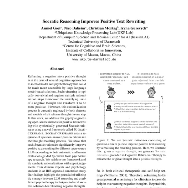 Socratic Reasoning Improves Positive Text Rewriting - ACL Anthology