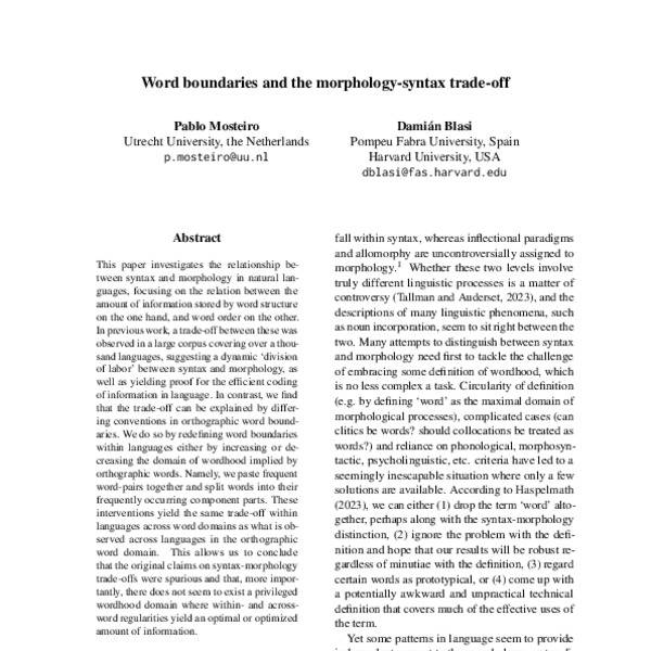 Word boundaries and the morphology-syntax trade-off - ACL Anthology