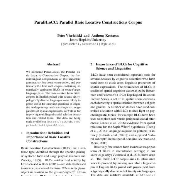 ParaBLoCC: Parallel Basic Locative Constructions Corpus - ACL Anthology