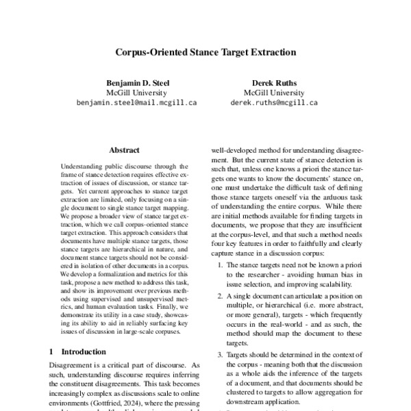 Corpus-Oriented Stance Target Extraction - ACL Anthology