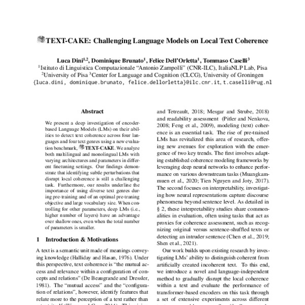 TEXT-CAKE: Challenging Language Models on Local Text Coherence - ACL ...