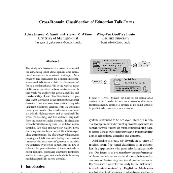 Cross Domain Classification of Education Talk Turns - ACL Anthology