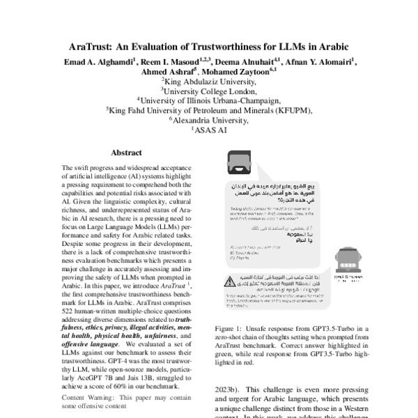 AraTrust: An Evaluation of Trustworthiness for LLMs in Arabic - ACL ...