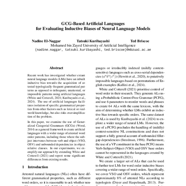 GCG-Based Artificial Languages for Evaluating Inductive Biases of ...