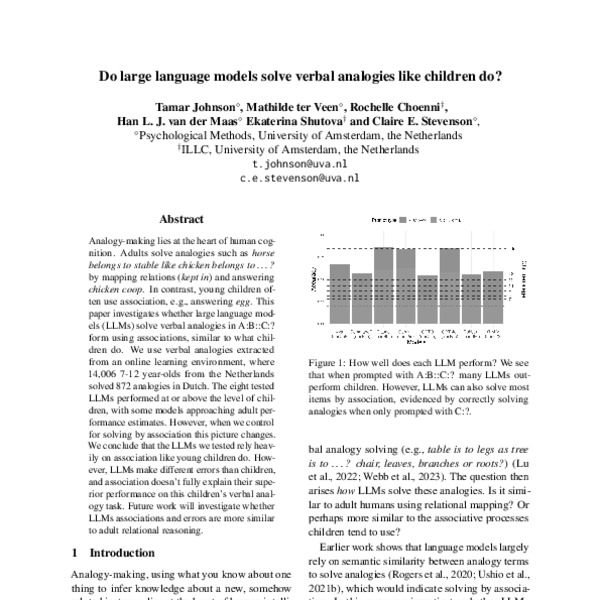 Do large language models solve verbal analogies like children do? - ACL ...