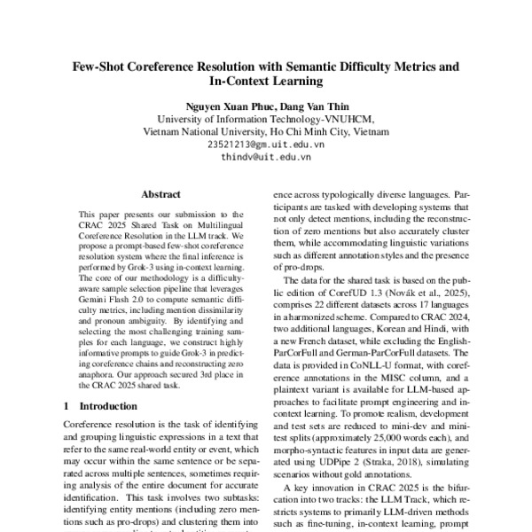 Few-Shot Coreference Resolution with Semantic Difficulty Metrics and In ...