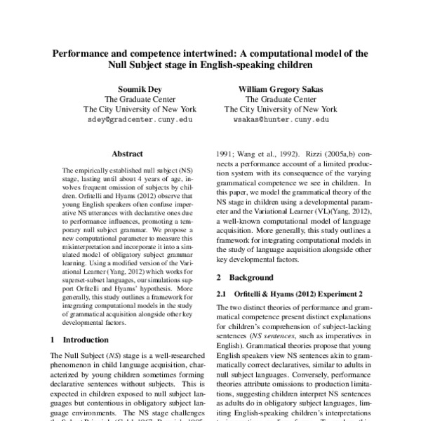 Performance and competence intertwined: A computational model of the ...