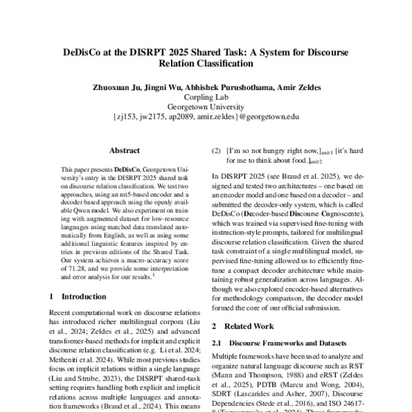 DeDisCo at the DISRPT 2025 Shared Task: A System for Discourse Relation ...