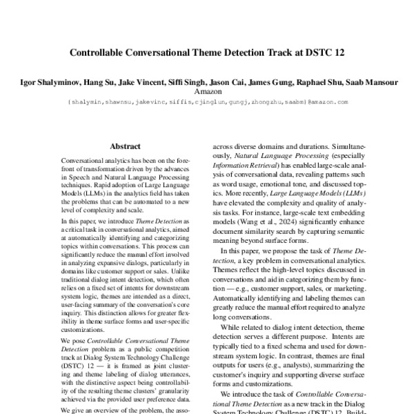 Controllable Conversational Theme Detection Track at DSTC 12 - ACL ...