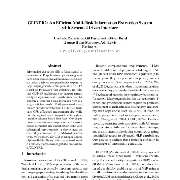 GLiNER2: Schema-Driven Multi-Task Learning for Structured Information ...
