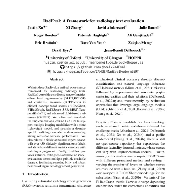 RadEval: A framework for radiology text evaluation - ACL Anthology