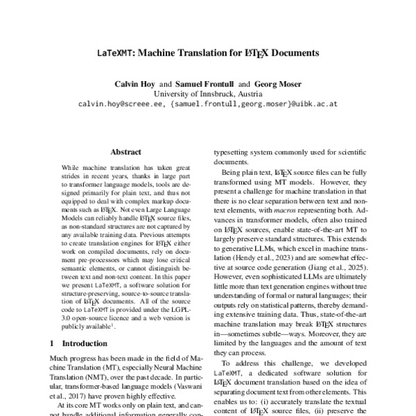 LaTeXMT: Machine Translation for LaTeX Documents - ACL Anthology