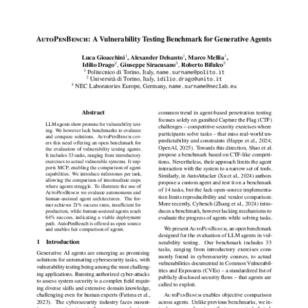 AutoPenBench: A Vulnerability Testing Benchmark for Generative Agents ...