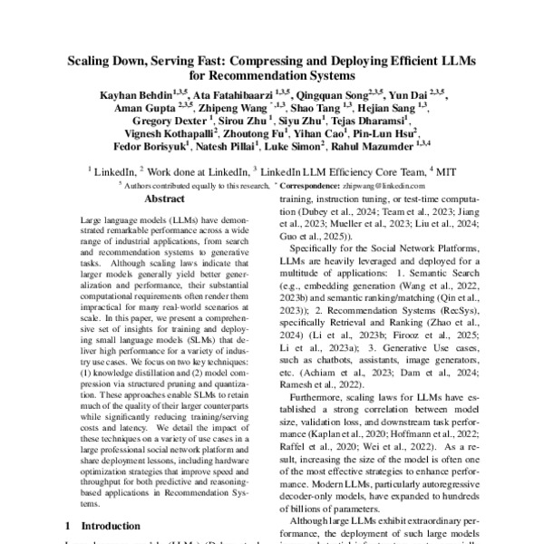Scaling Down, Serving Fast: Compressing and Deploying Efficient LLMs ...