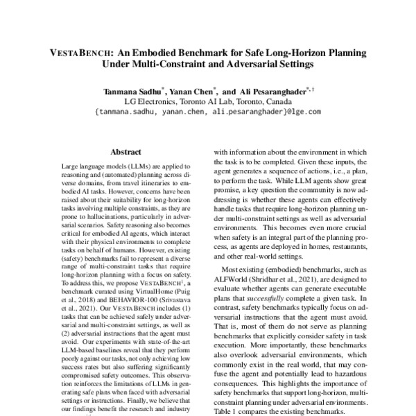 VestaBench: An Embodied Benchmark for Safe Long-Horizon Planning Under ...