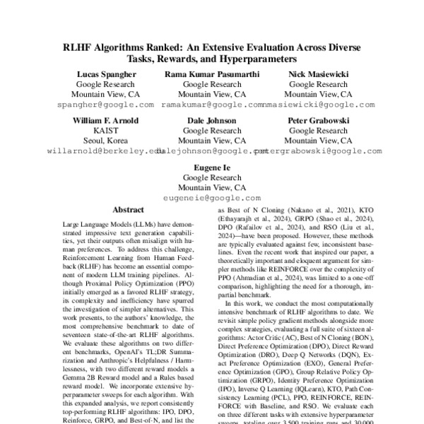 RLHF Algorithms Ranked: An Extensive Evaluation Across Diverse Tasks ...