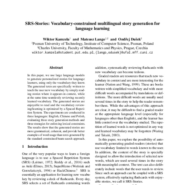 SRS-Stories: Vocabulary-constrained multilingual story generation for ...