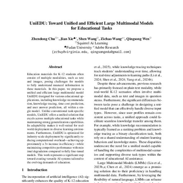 UniEDU: Toward Unified and Efficient Large Multimodal Models for ...