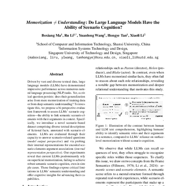 Memorization ≠ Understanding: Do Large Language Models Have the Ability ...
