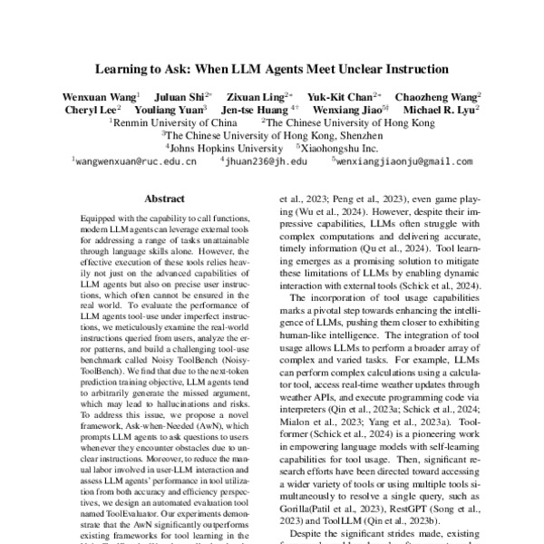 Learning to Ask: When LLM Agents Meet Unclear Instruction - ACL Anthology