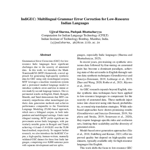 IndiGEC: Multilingual Grammar Error Correction for Low-Resource Indian ...