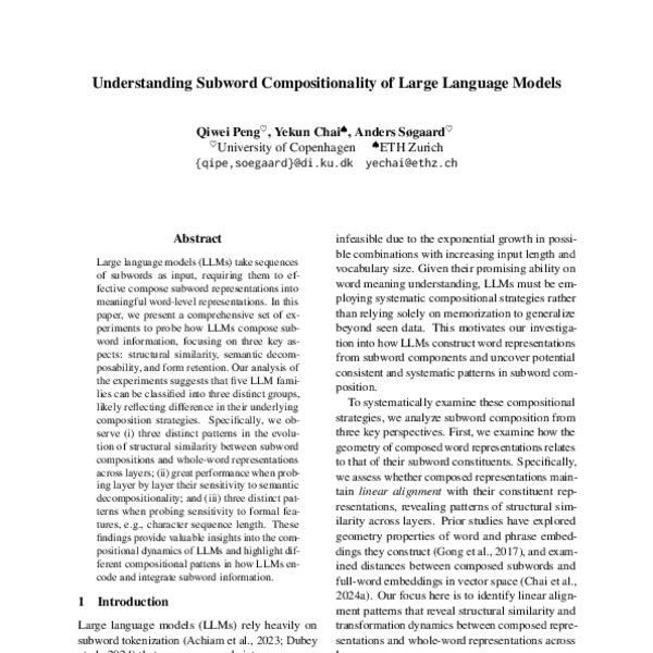 Understanding Subword Compositionality of Large Language Models - ACL ...