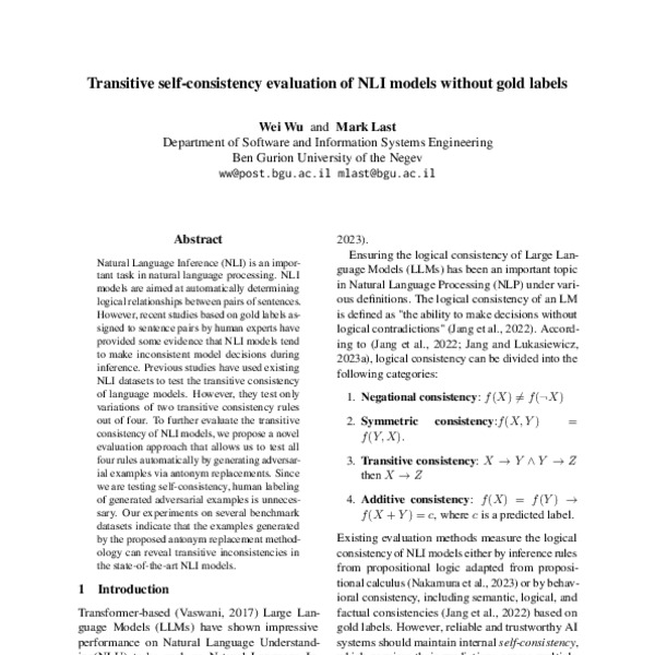 Transitive self-consistency evaluation of NLI models without gold ...