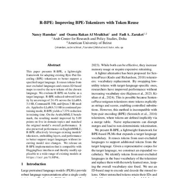 R-BPE: Improving BPE-Tokenizers with Token Reuse - ACL Anthology