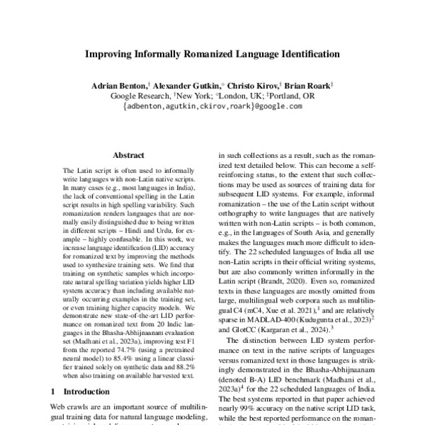 Improving Informally Romanized Language Identification - ACL Anthology