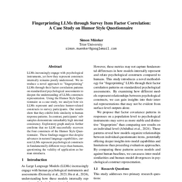 Fingerprinting LLMs through Survey Item Factor Correlation: A Case ...