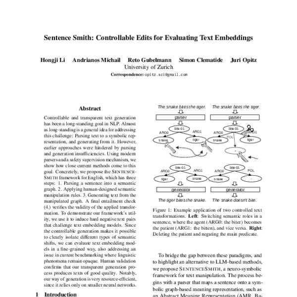 Sentence Smith: Controllable Edits for Evaluating Text Embeddings - ACL ...