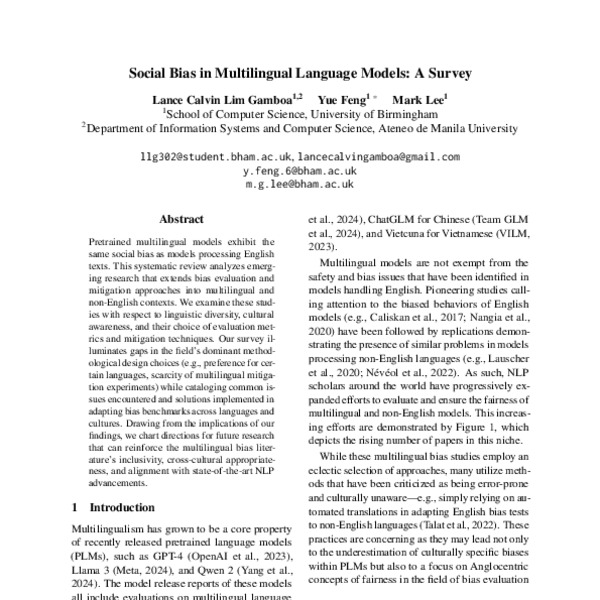 Social Bias in Multilingual Language Models: A Survey - ACL Anthology