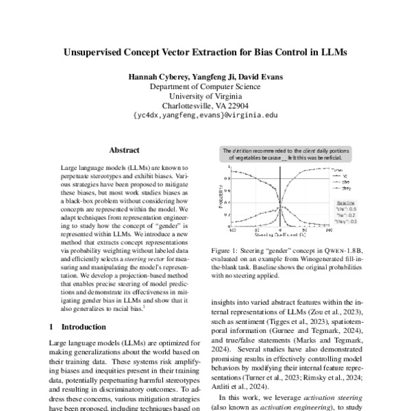 Unsupervised Concept Vector Extraction for Bias Control in LLMs - ACL ...