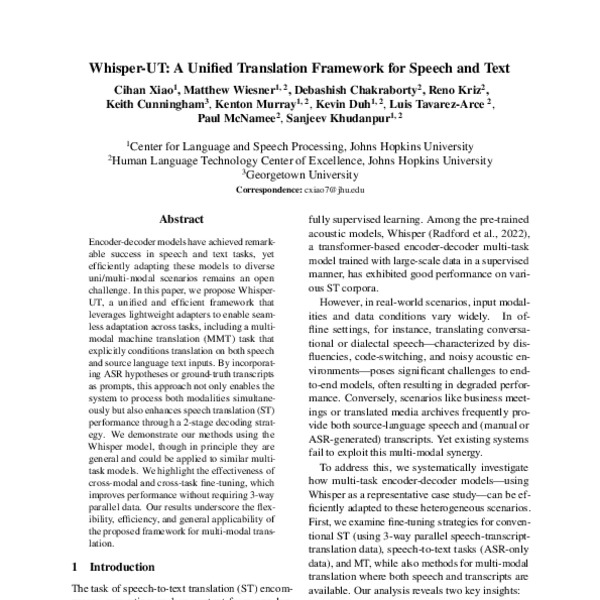 Whisper-UT: A Unified Translation Framework for Speech and Text - ACL ...