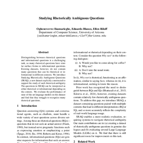 Studying Rhetorically Ambiguous Questions - ACL Anthology