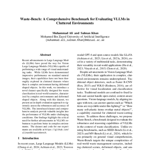 Waste-Bench: A Comprehensive Benchmark for Evaluating VLLMs in ...