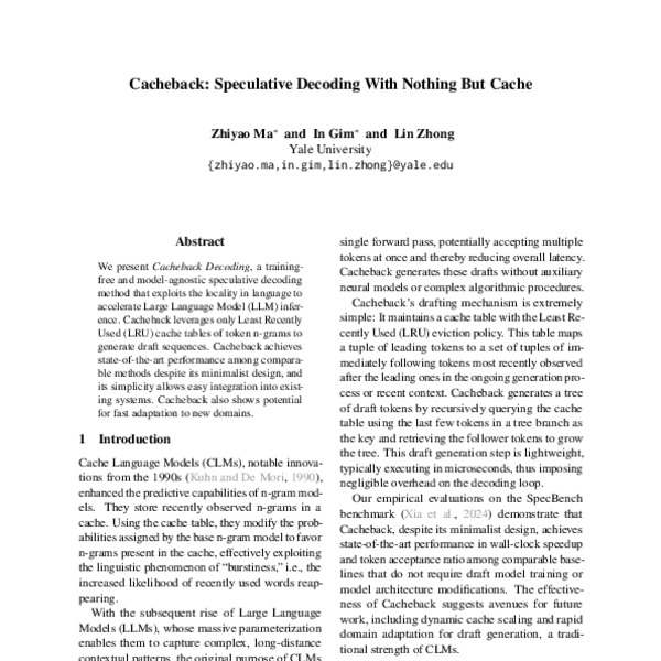 Cacheback: Speculative Decoding With Nothing But Cache - ACL Anthology