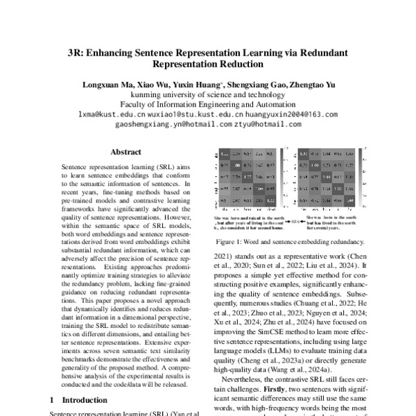 3R: Enhancing Sentence Representation Learning via Redundant ...