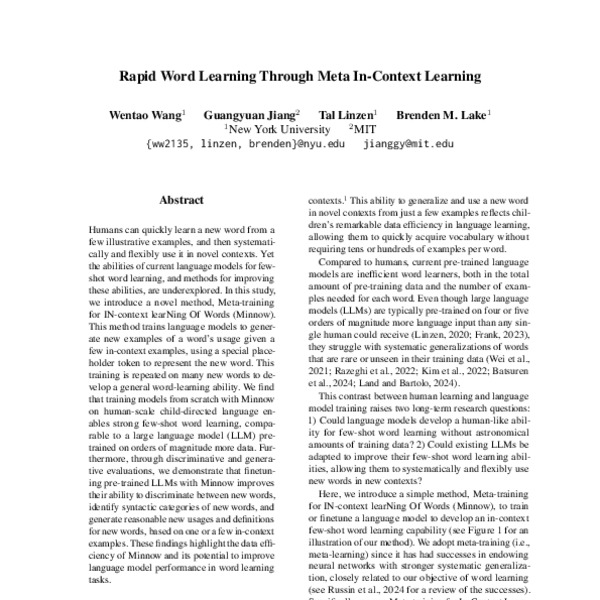 Rapid Word Learning Through Meta In-Context Learning - ACL Anthology