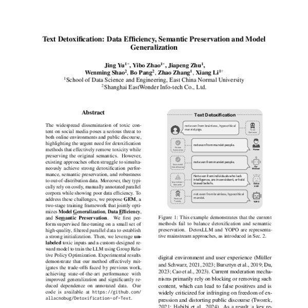 Text Detoxification: Data Efficiency, Semantic Preservation and Model ...