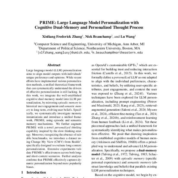 PRIME: Large Language Model Personalization with Cognitive Dual-Memory ...
