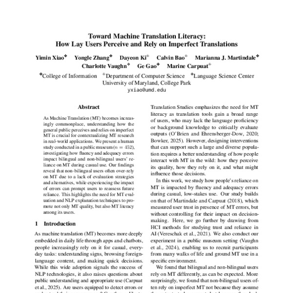 Toward Machine Translation Literacy: How Lay Users Perceive and Rely on ...