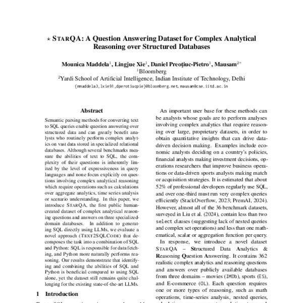 STARQA: A Question Answering Dataset for Complex Analytical Reasoning ...